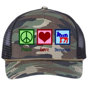 Peace Love Democrat Donkey Cute Democratic Party Gift Retro Rope Trucker Hat Cap