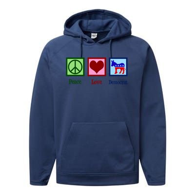 Peace Love Democrat Donkey Cute Democratic Party Gift Performance Fleece Hoodie