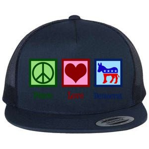 Peace Love Democrat Donkey Cute Democratic Party Gift Flat Bill Trucker Hat