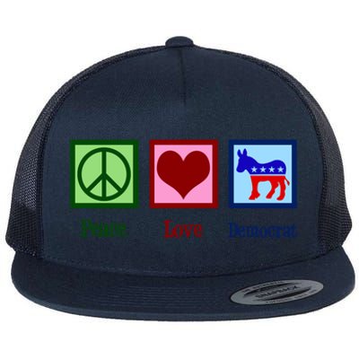 Peace Love Democrat Donkey Cute Democratic Party Gift Flat Bill Trucker Hat