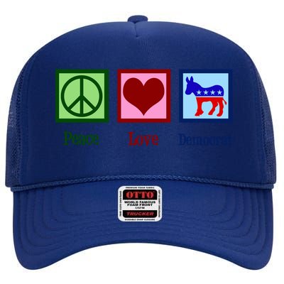 Peace Love Democrat Donkey Cute Democratic Party Gift High Crown Mesh Back Trucker Hat