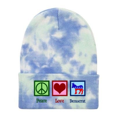 Peace Love Democrat Donkey Cute Democratic Party Gift Tie Dye 12in Knit Beanie