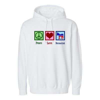 Peace Love Democrat Donkey Cute Democratic Party Gift Garment-Dyed Fleece Hoodie