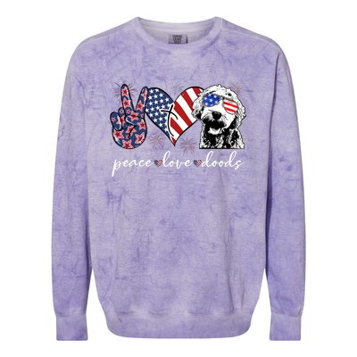 Peace Love Doods Goldendoodle Usa Flag Doodle 4th Of July Colorblast Crewneck Sweatshirt