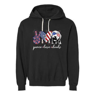 Peace Love Doods Goldendoodle Usa Flag Doodle 4th Of July Garment-Dyed Fleece Hoodie