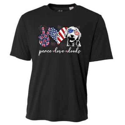 Peace Love Doods Goldendoodle Usa Flag Doodle 4th Of July Cooling Performance Crew T-Shirt