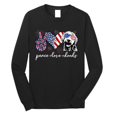 Peace Love Doods Goldendoodle Usa Flag Doodle 4th Of July Long Sleeve Shirt