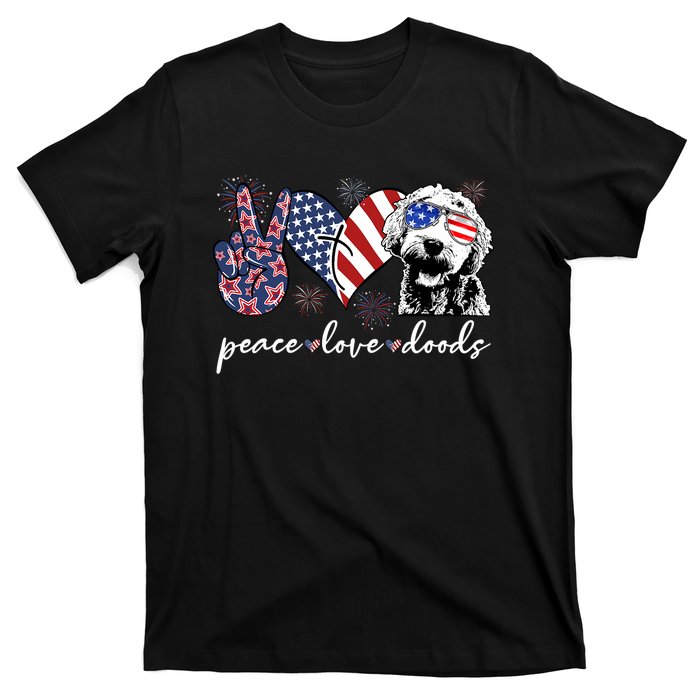 Peace Love Doods Goldendoodle Usa Flag Doodle 4th Of July T-Shirt