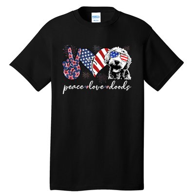 Peace Love Doods Goldendoodle Usa Flag Doodle 4th Of July Tall T-Shirt