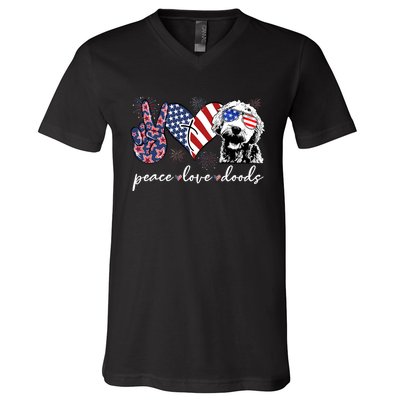 Peace Love Doods Goldendoodle Usa Flag Doodle 4th Of July V-Neck T-Shirt