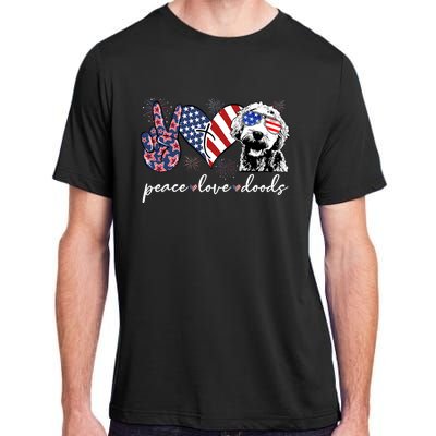 Peace Love Doods Goldendoodle Usa Flag Doodle 4th Of July Adult ChromaSoft Performance T-Shirt