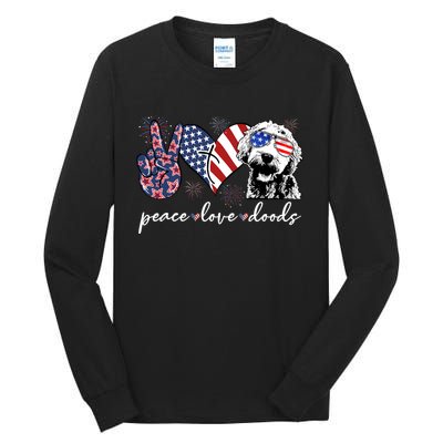 Peace Love Doods Goldendoodle Usa Flag Doodle 4th Of July Tall Long Sleeve T-Shirt