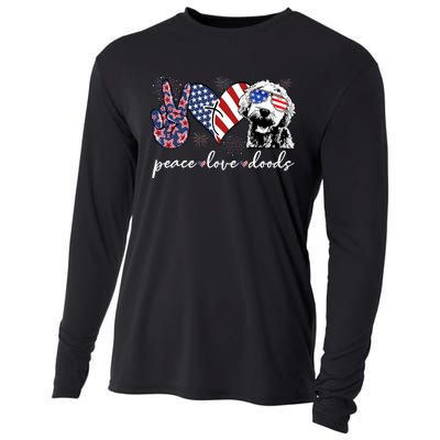 Peace Love Doods Goldendoodle Usa Flag Doodle 4th Of July Cooling Performance Long Sleeve Crew