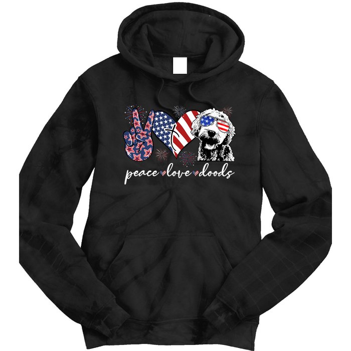 Peace Love Doods Goldendoodle Usa Flag Doodle 4th Of July Tie Dye Hoodie