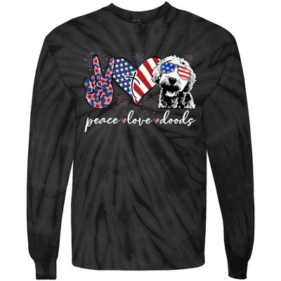 Peace Love Doods Goldendoodle Usa Flag Doodle 4th Of July Tie-Dye Long Sleeve Shirt