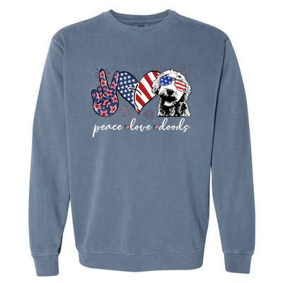 Peace Love Doods Goldendoodle Usa Flag Doodle 4th Of July Garment-Dyed Sweatshirt