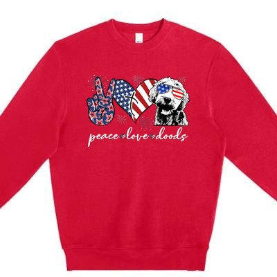 Peace Love Doods Goldendoodle Usa Flag Doodle 4th Of July Premium Crewneck Sweatshirt