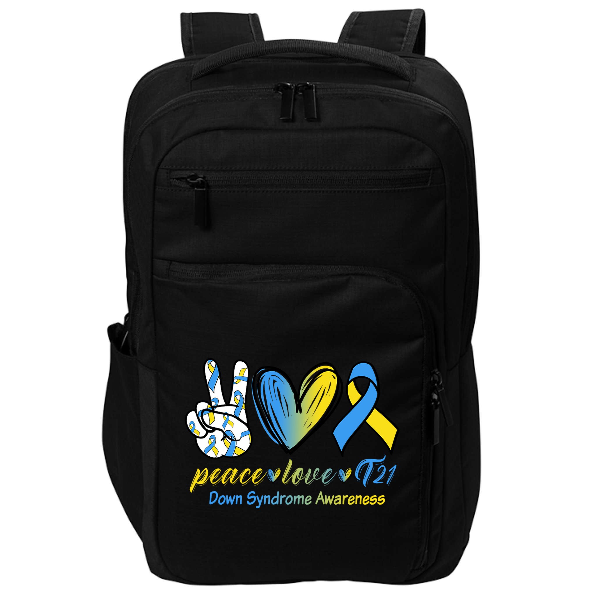 Peace Love Down Syndrome Ribbon Impact Tech Backpack