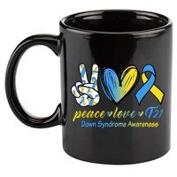 Peace Love Down Syndrome Ribbon 11oz C Handle Ceramic Mug