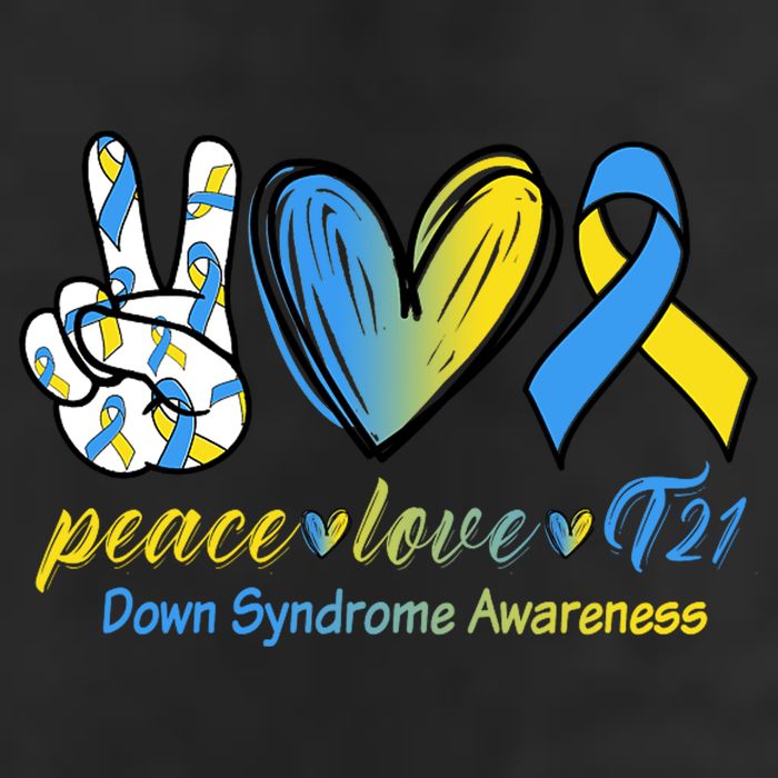 Peace Love Down Syndrome Ribbon 11oz C Handle Ceramic Mug