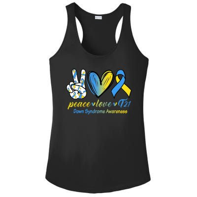 Peace Love Down Syndrome Ribbon Ladies PosiCharge Competitor Racerback Tank