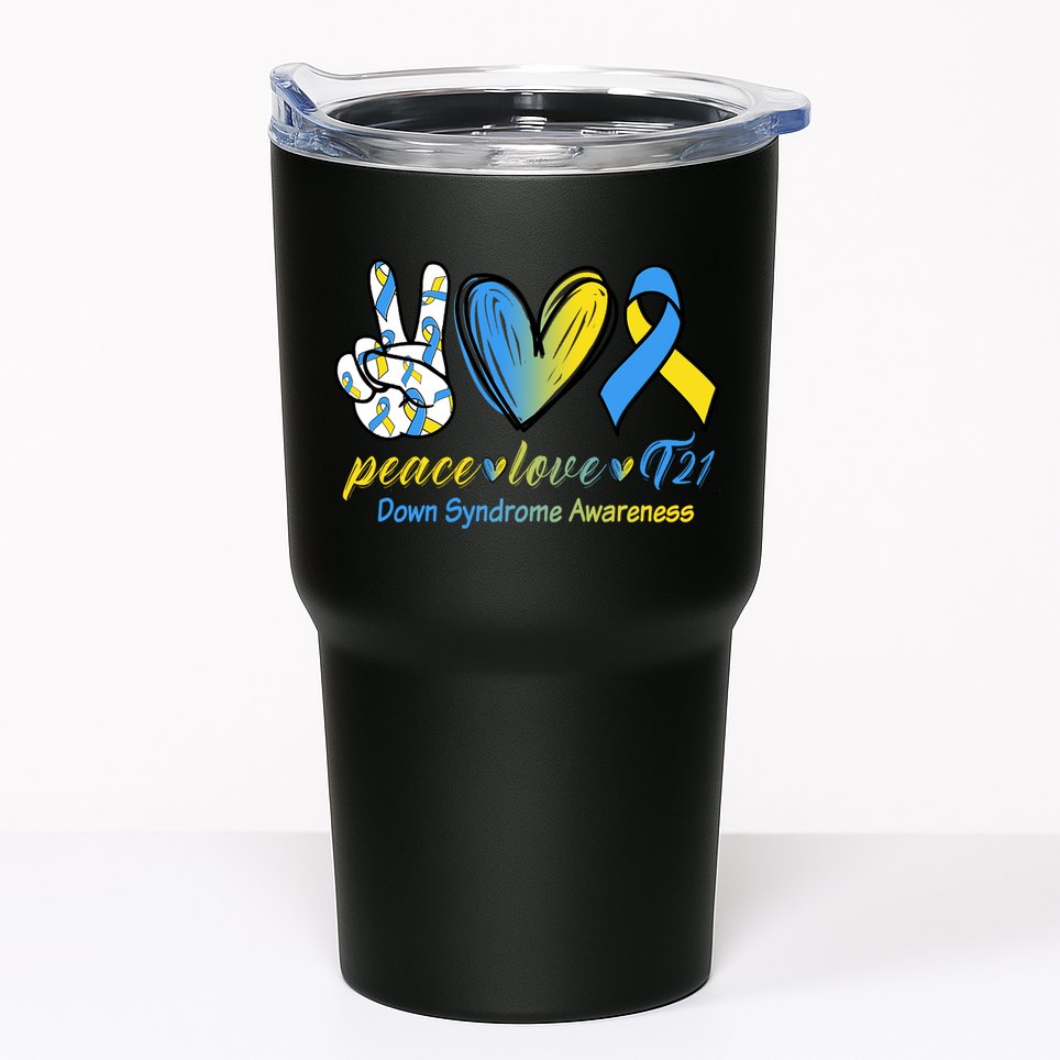 Peace Love Down Syndrome Ribbon Tumbler
