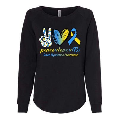 Peace Love Down Syndrome Ribbon Womens California Wash Sweatshirt