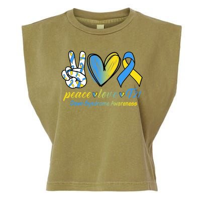 Peace Love Down Syndrome Ribbon Garment-Dyed Women's Muscle Tee