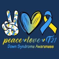 Peace Love Down Syndrome Ribbon 7 Panel Mesh Trucker Snapback Hat
