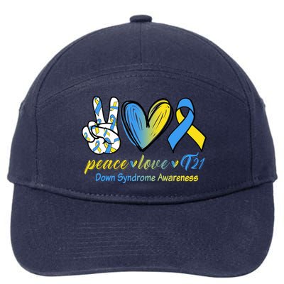 Peace Love Down Syndrome Ribbon 7-Panel Snapback Hat