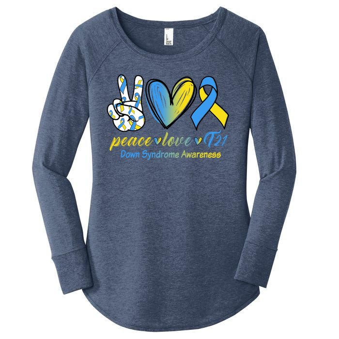 Peace Love Down Syndrome Ribbon Women's Perfect Tri Tunic Long Sleeve Shirt