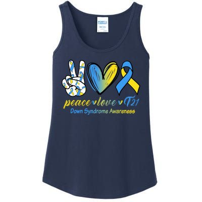 Peace Love Down Syndrome Ribbon Ladies Essential Tank