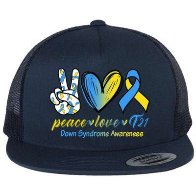 Peace Love Down Syndrome Ribbon Flatbill Hat