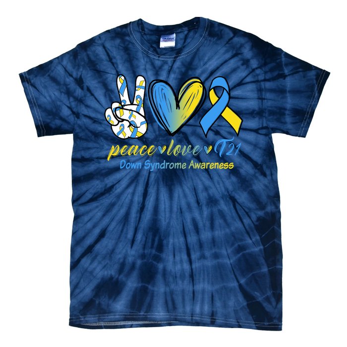 Peace Love Down Syndrome Ribbon Tie-Dye T-Shirt