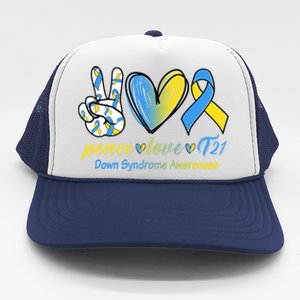 Peace Love Down Syndrome Ribbon Trucker Hat