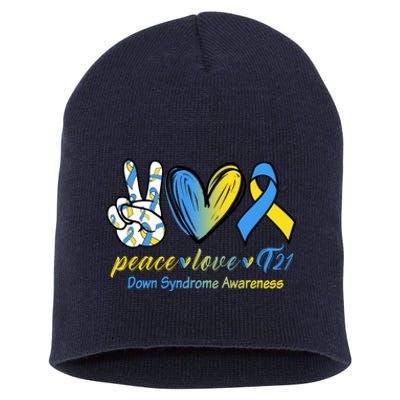 Peace Love Down Syndrome Ribbon Short Acrylic Beanie