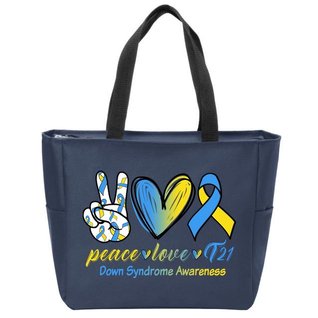 Peace Love Down Syndrome Ribbon Zip Tote Bag