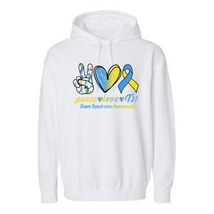 Peace Love Down Syndrome Ribbon Garment-Dyed Fleece Hoodie