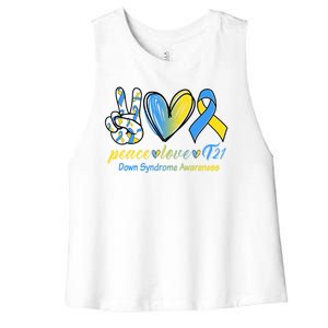 Peace Love Down Syndrome Ribbon Women's Racerback Cropped Tank