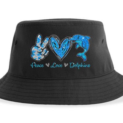 Peace Love Dolphins Funny Dolphin Lover Gifts Sustainable Bucket Hat