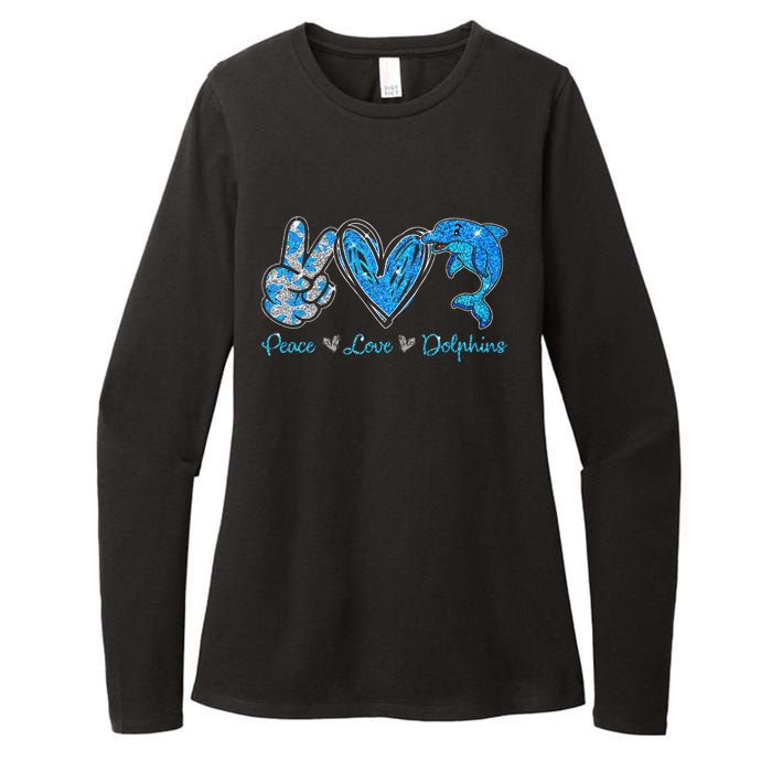 Peace Love Dolphins Funny Dolphin Lover Gifts Womens CVC Long Sleeve Shirt