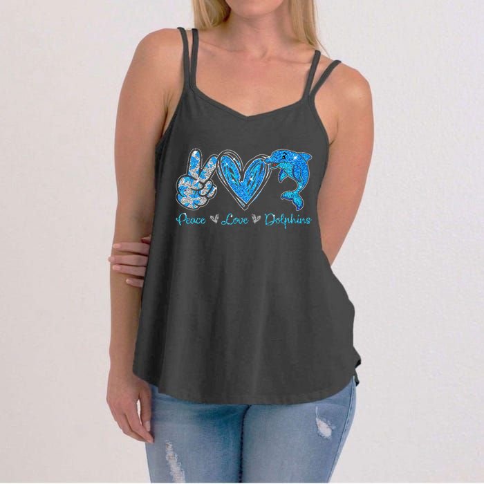 Peace Love Dolphins Funny Dolphin Lover Gifts Women's Strappy Tank