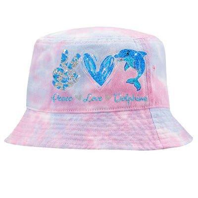 Peace Love Dolphins Funny Dolphin Lover Gifts Tie-Dyed Bucket Hat