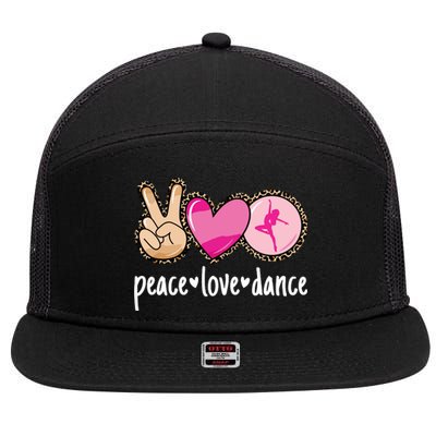 Peace Love Dance Leopard Print Mom Dancing 7 Panel Mesh Trucker Snapback Hat