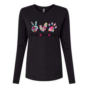 Peace Love Dogs Floral Dog Paw Dog Mom Cute Mother's Day Womens Cotton Relaxed Long Sleeve T-Shirt