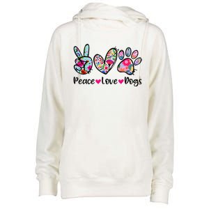 Peace Love Dogs Floral Dog Paw Dog Mom Cute Mother's Day Womens Funnel Neck Pullover Hood