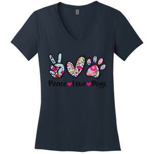 Peace Love Dogs Floral Dog Paw Dog Mom Cute Mother's Day Women's V-Neck T-Shirt