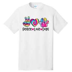 Peace Love Dogs Tie Dye Dog Paw Dog Mom Mother's Day Tall T-Shirt