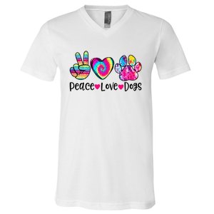 Peace Love Dogs Tie Dye Dog Paw Dog Mom Mother's Day V-Neck T-Shirt