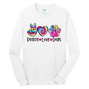 Peace Love Dogs Tie Dye Dog Paw Dog Mom Mother's Day Tall Long Sleeve T-Shirt